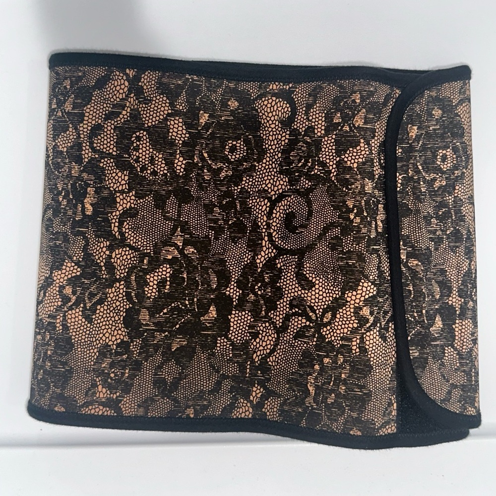 Belly Bandit Black Lace Print Belly Wrap Waist Trainer  Logo Pattern Size Large